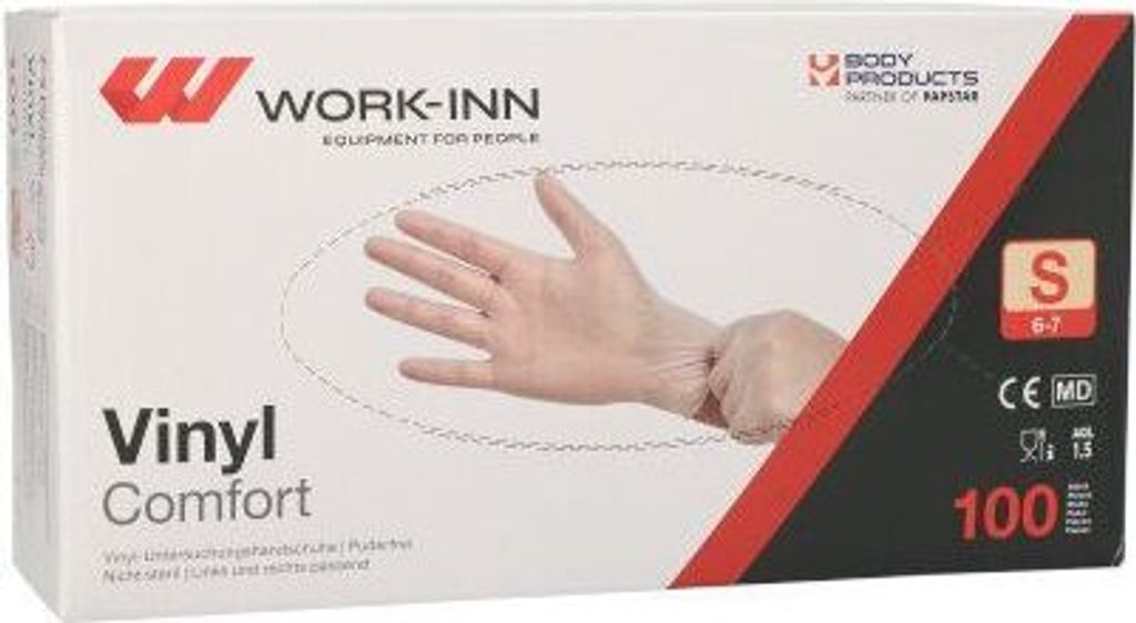 1000 "WORK-INN/PS" Handschuhe, Vinyl puderfrei "Comfort" transparent Größe: S