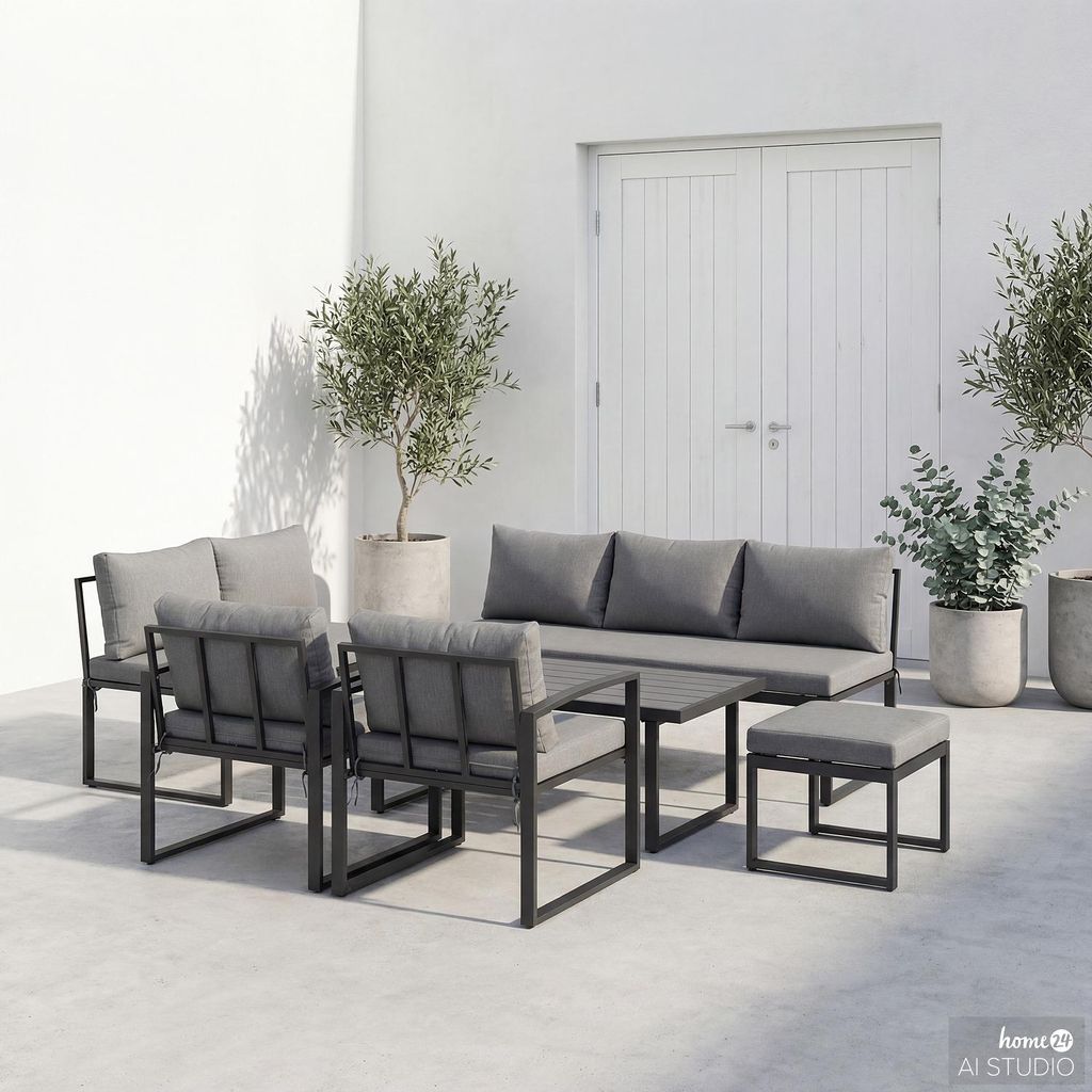 home24 Loungeset - 3-teilig - Eisen / Webstoff - Grau / Produktbild 