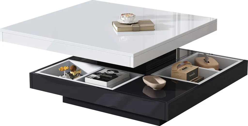 Table Basse Pivotante à 360 Degrés avec Compartiment de Stockage Blanc - 10
