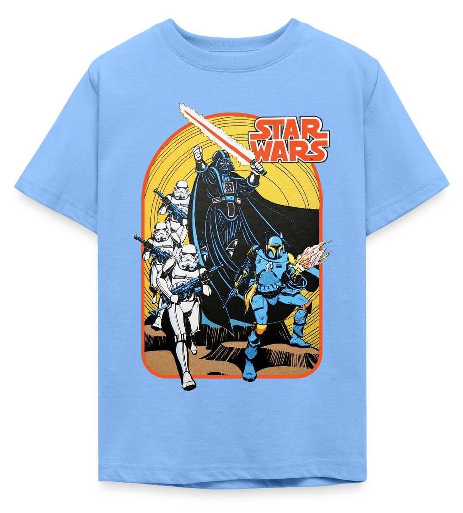 Star Wars Retro Darth Vader Und Stormtrooper Teenager T-Shirt, 134/146 (9-11 Jahre), Himmelblau