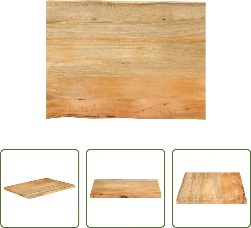 Piano per Tavolo 90x60 in Legno di Mango con Bordo Naturale Vivo