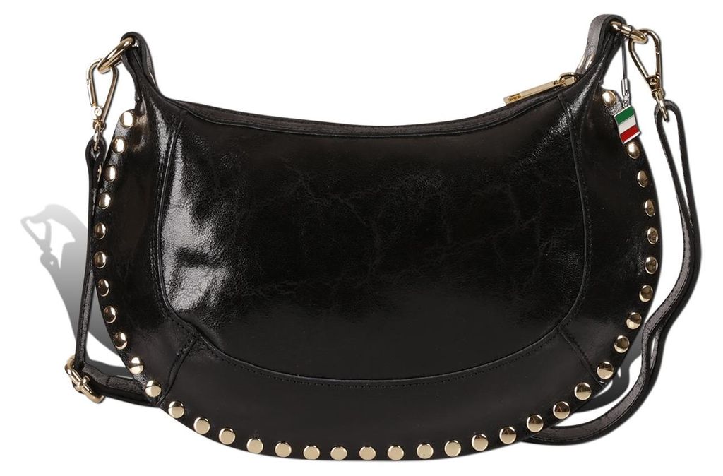 Florence Damen Satteltasche Nieten Echtleder schwarz D2OTF196S1