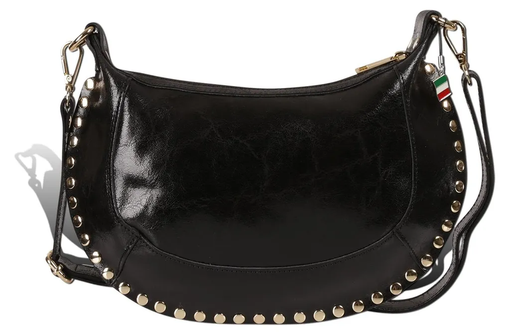 Sacoche femme cuir noir robuste Florence anti-rayures à rivets