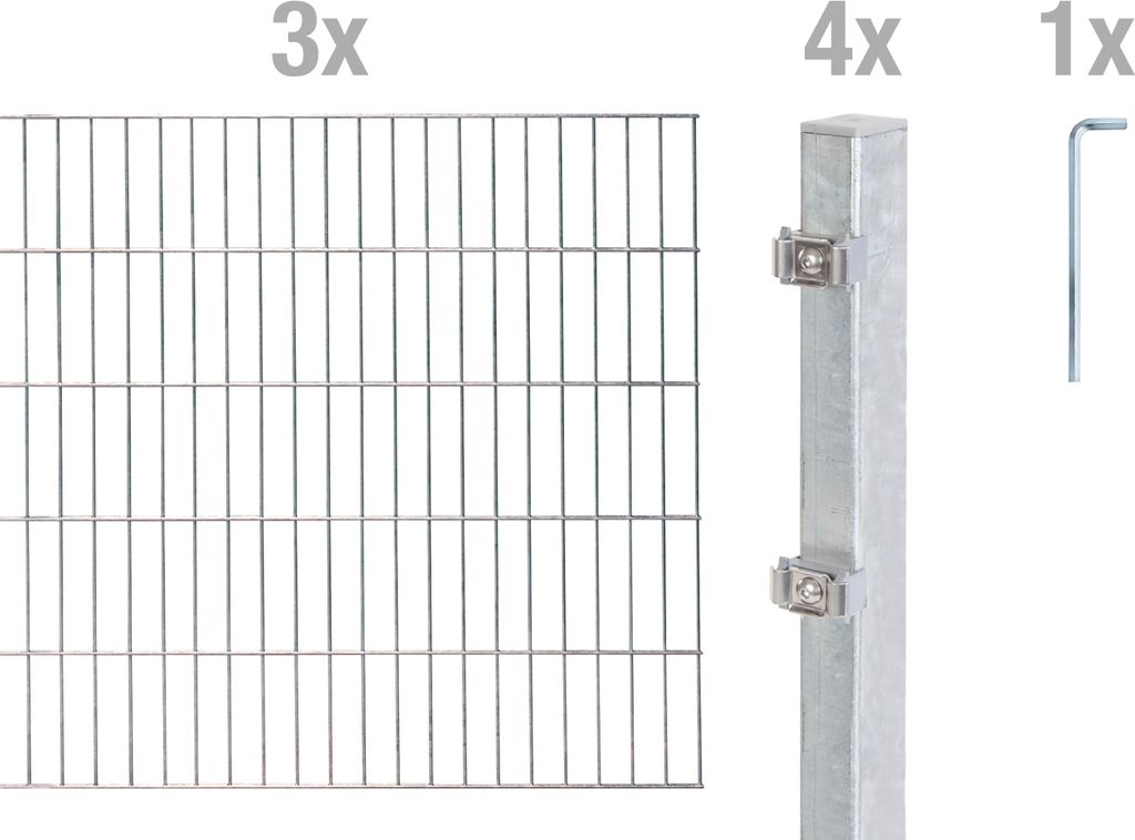 Alberts Doppelstabmatten Zaun, Höhe 180 cm, Länge 6 m, Zaun-Komplettset zum Einbetonieren, feuerverzinkt, Pfosten 60x40 mm