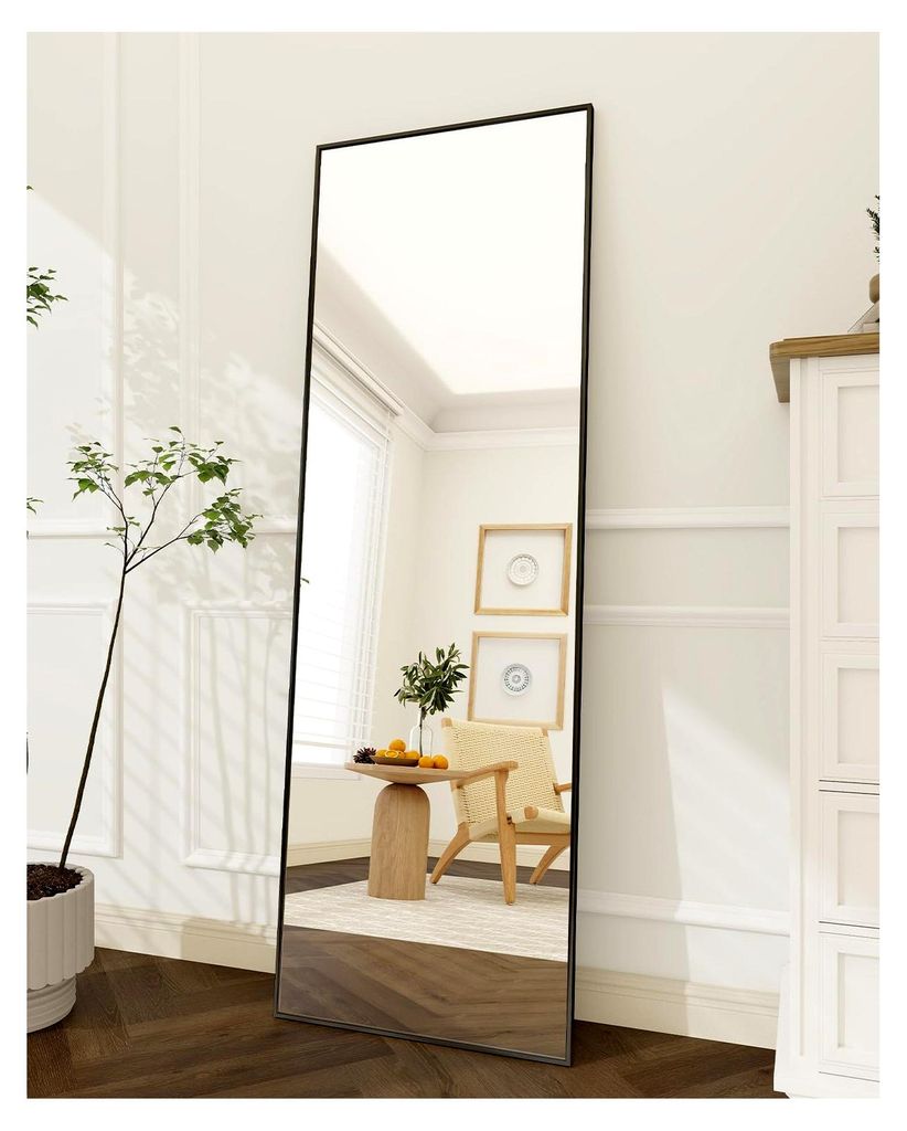 140 × 40 cm minimalistischer Rahmen Standspiegel, solider Ganzkörperspiegel freistehend, leichter Spiegel in voller Länge zur Wandmontage horizo...