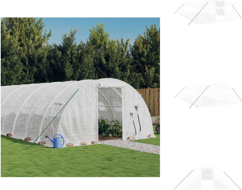 vidaXL Gewächshaus mit Stahlrahmen Weiß 32 m² 8x4x2 m - Gewächshäuser