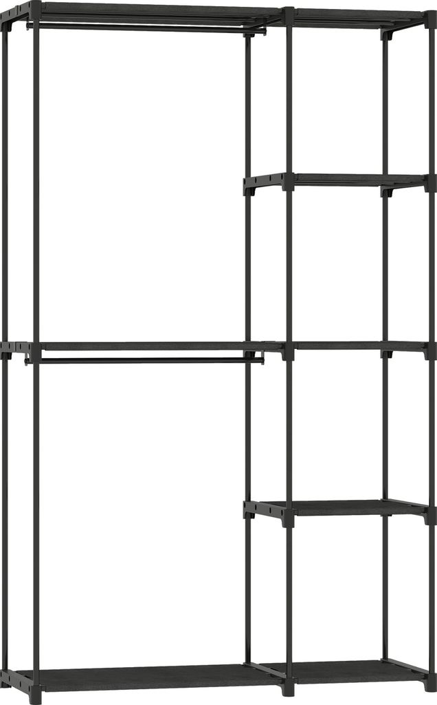 Stoffschrank Kleiderschrank mit Kleiderstange, Ablagen, für Schlafzimmer, Ankleidezimmer, 111 x 43 x 185 cm, Schwarz