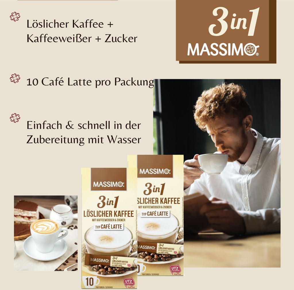 MASSIMO 3in1 Löslicher Kaffee Typ Café Latte 125g / 10 Produktbild 4