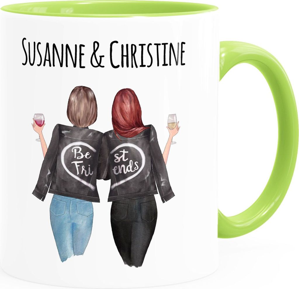 Tasse beste Freundin personalisierbar, anpassbares Geschenk Freundschaft Best Friends SpecialMe 2 Seiten inner-hellgrün Keramik-Tasse