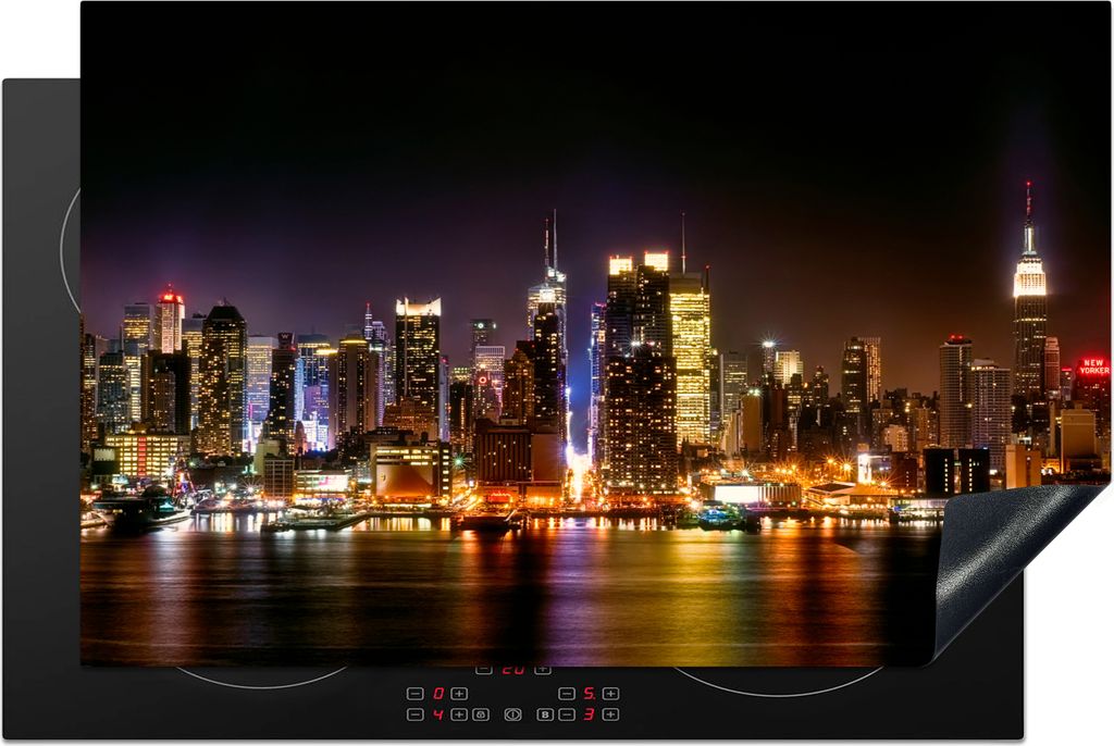 KitchenYeah Herdabdeckplatte New York - Skyline - Farben , 80x52cm, Küche Deko, Glaskeramikkochfeld Herdabdeckung, Abdeckplatte fùr Kochfeld