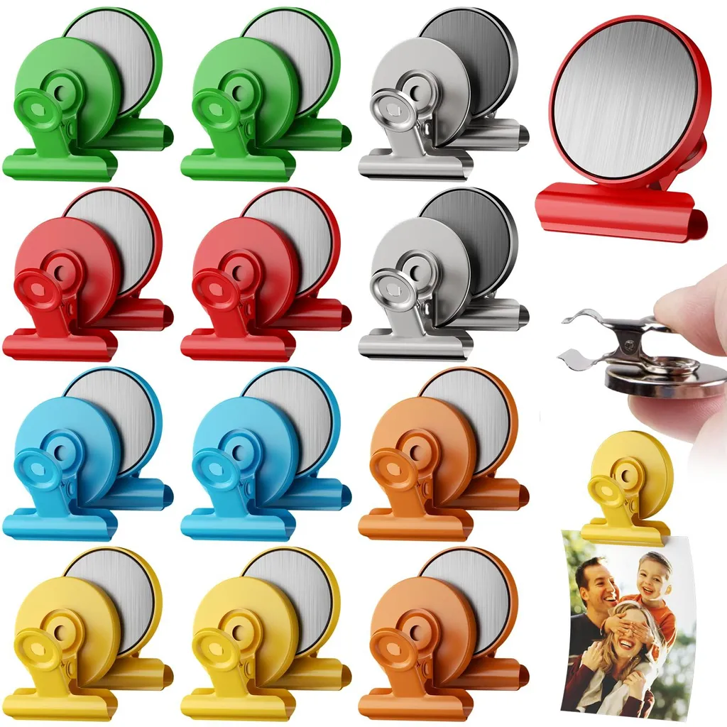 Aimants avec clips puissants pour tableaux magnétiques et photos - 12pcs