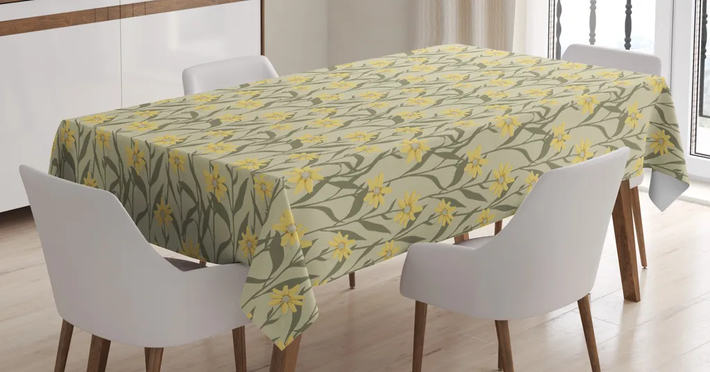 ABAKUHAUS Tovaglia floreale, fiori giallo vigna, impermeabile, lavabile, colori vivaci che non sbiadiscono, personalizzata, 140 x 200 cm, grigio, giallo, ardesia, marrone