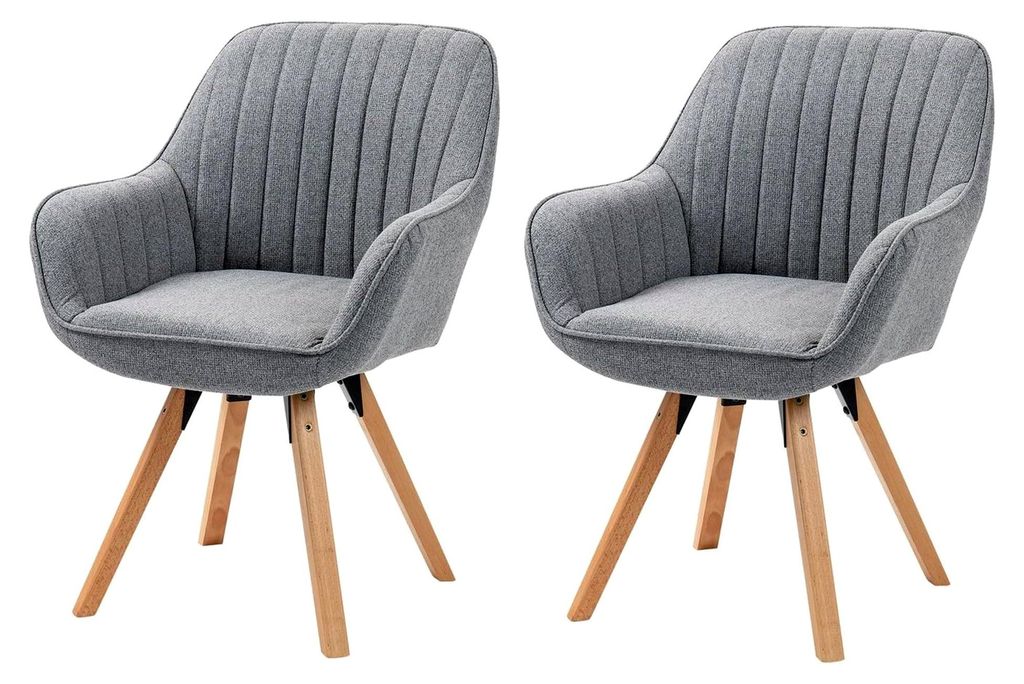 Drehbare Esszimmerstühle 2er Set Küchenstuhl Polsterstuhl mit Armlehne Sessel Schminkstuhl aus Stoff Massivholzbeine für Esszimmer Wohnzimmer Ar...
