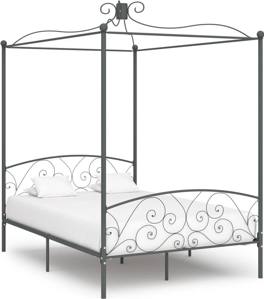 SYFAX Himmelbett-Gestell Grau Metall 140 x 200 cm