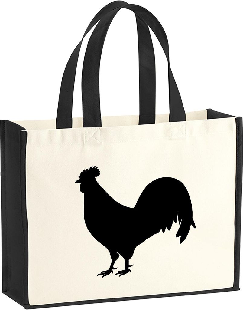 Huuraa Jutetasche Hahn Silhouette 21 Liter Black Jute und Baumwolle Einkaufstasche Geschenkidee