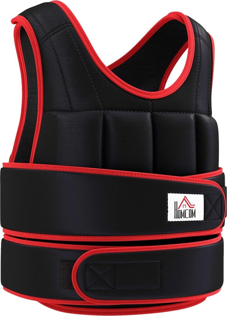 20 kg Trainingsweste Gewichtsweste mit doppelten Gurten verstellbar Krafttraining Fitness Oxford Metall-Sand Schwarz+Rot 60 x 50 cm
