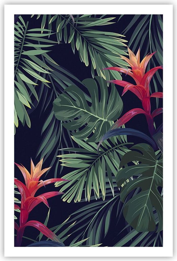 Poster - Poster ohne Rahmen - Exotisch Blumen Blätter - Produktbild 