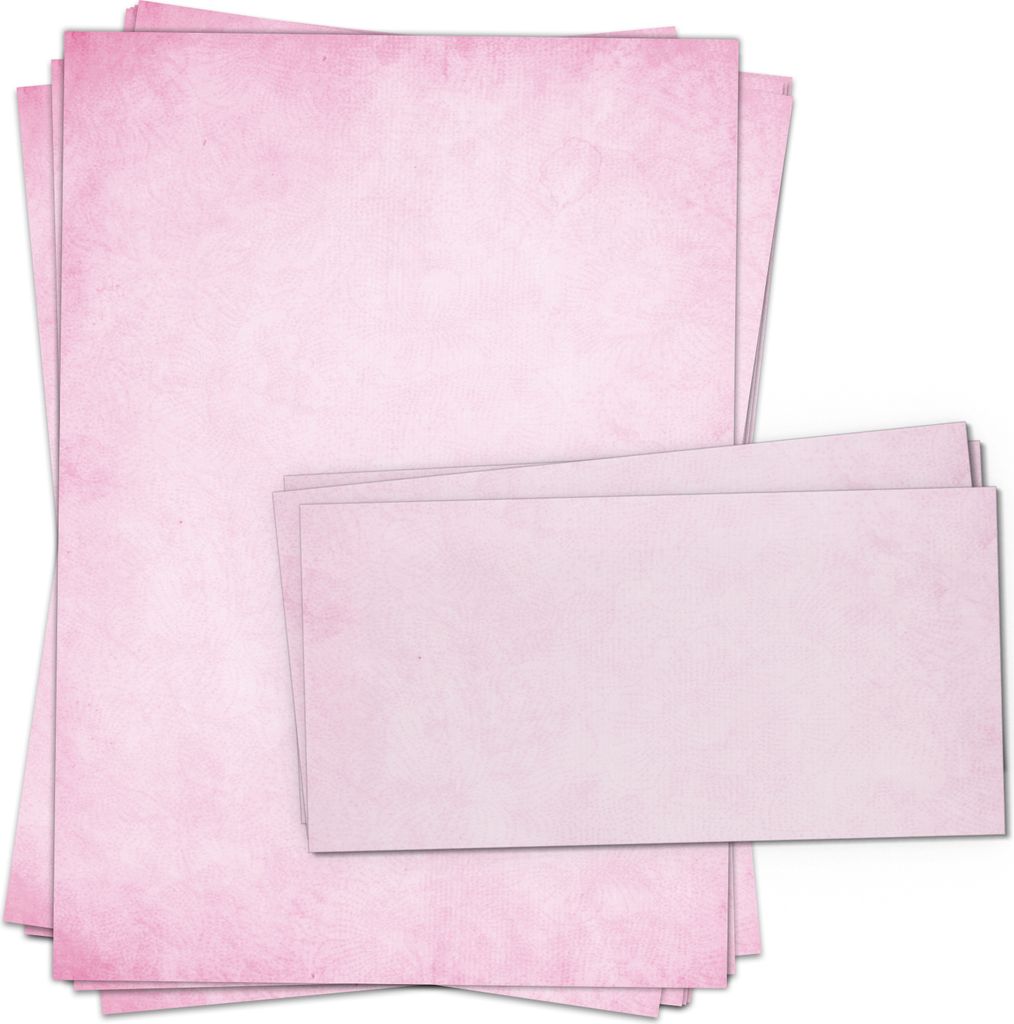 Papier-Set: 50 x Briefpapier und 50 x Briefumschläge Altes Papier Vintage Rosa Geschenk