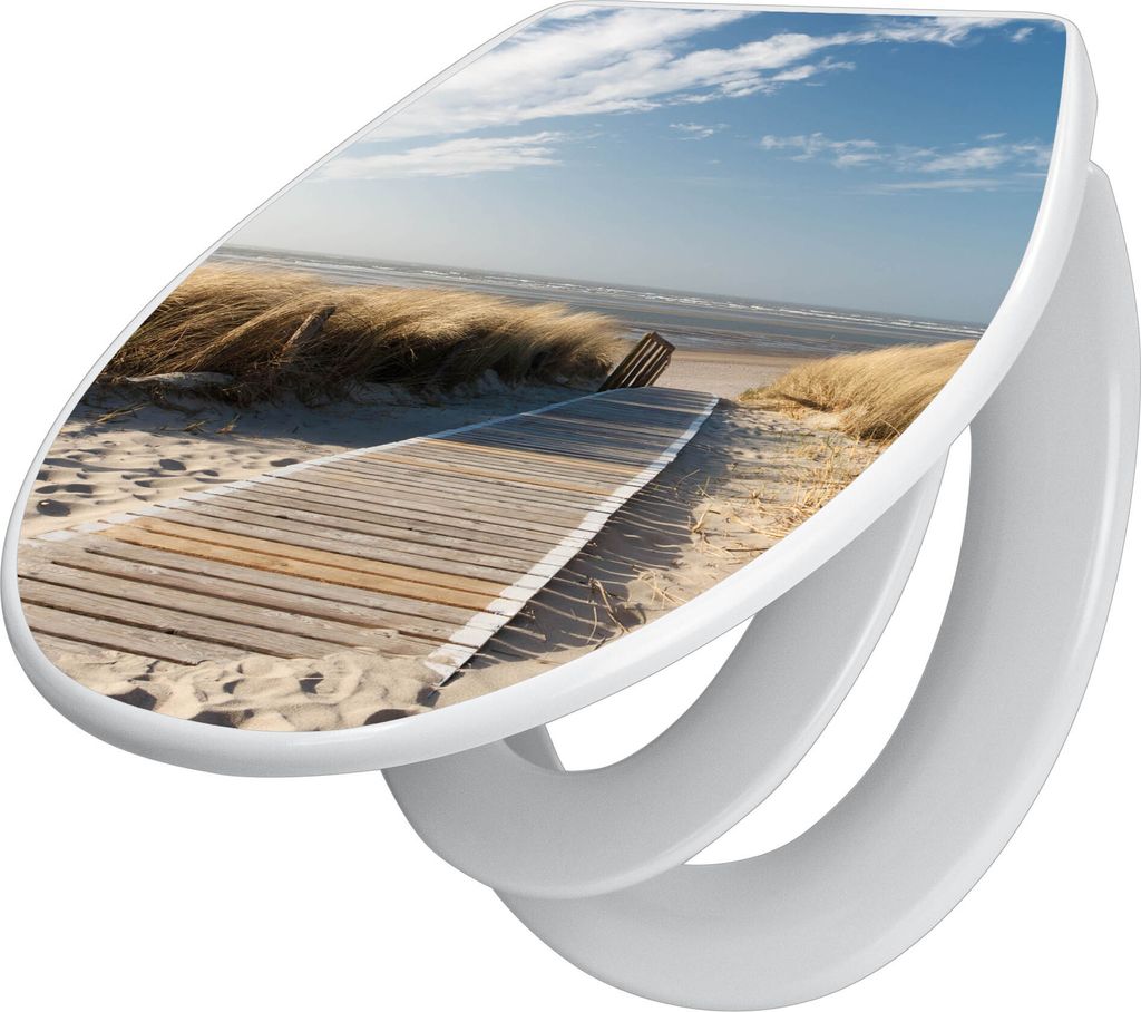 banjado Familien WC Sitz mit Absenkautomatik 37x44,5x5cm -Dünen - Klodeckel/Klobrille mit kindersitz aus hochwertigem Polypropylen - universeller ...