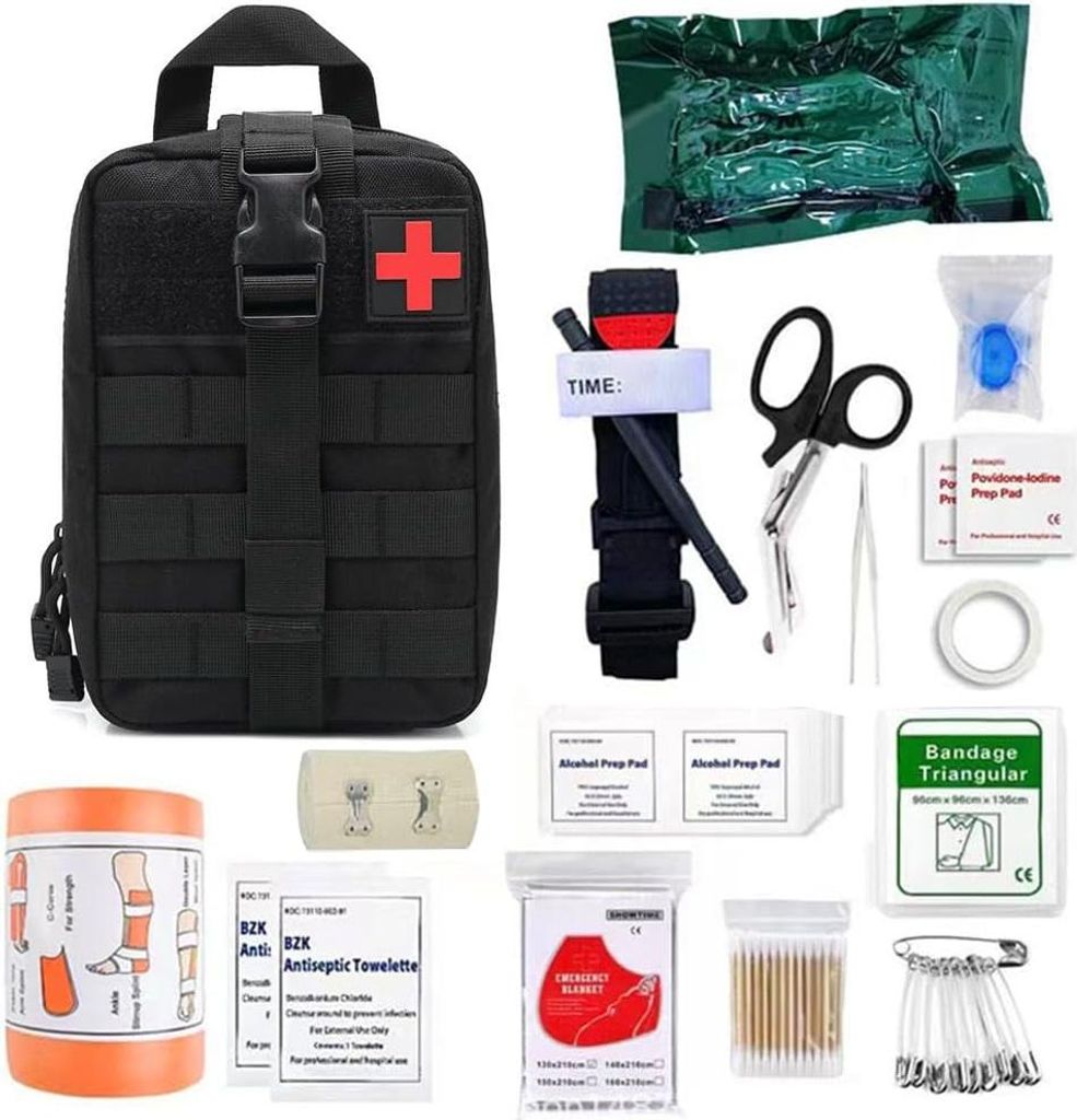 Erste Hilfe Set Outdoor Militär 46 Stück - EHBO-Traumaset medizinische taktische Tasche für Outdoor Camping Zuhause Auto und Abenteuer