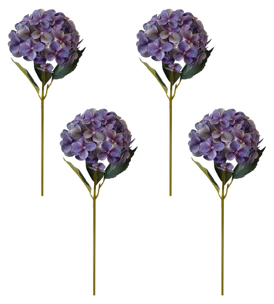 4 künstliche Hortensienblüten, große, naturgetreue Kunstseidenhortensien mit Stiel, üppiges Kunstblumenarrangement für Tischdekoration, Hochze...