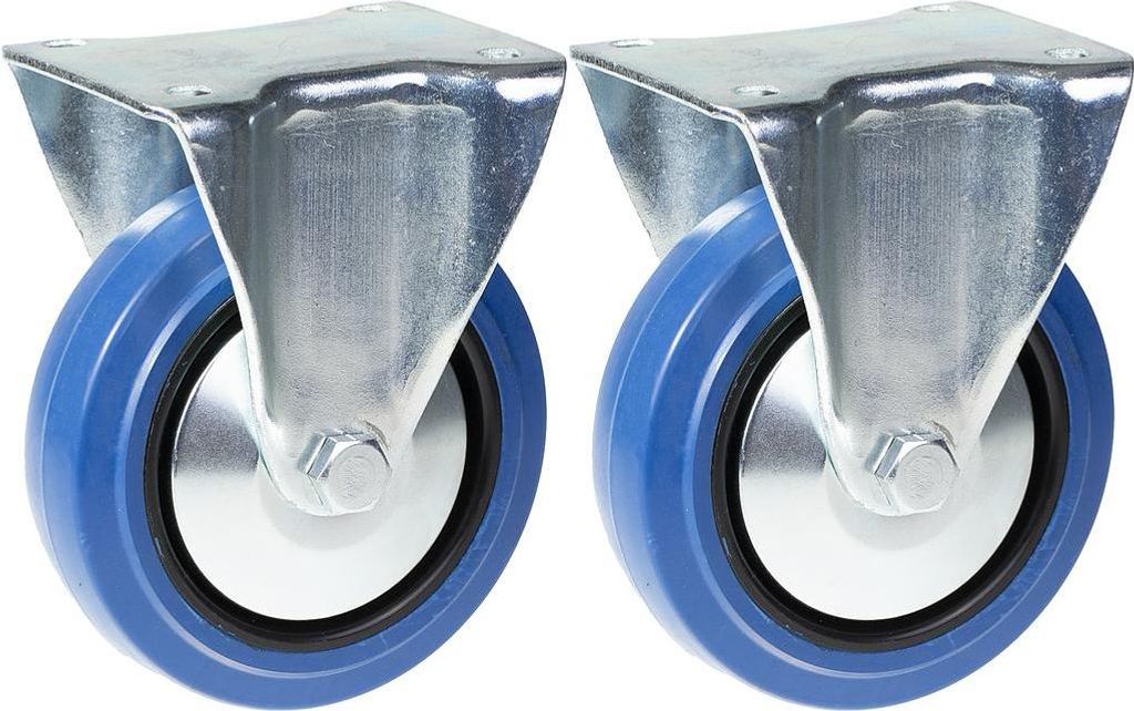 125mm 5" Lenkrollen aus blauem Gummi, feststehend, 400kg Kapazität, 2er Set