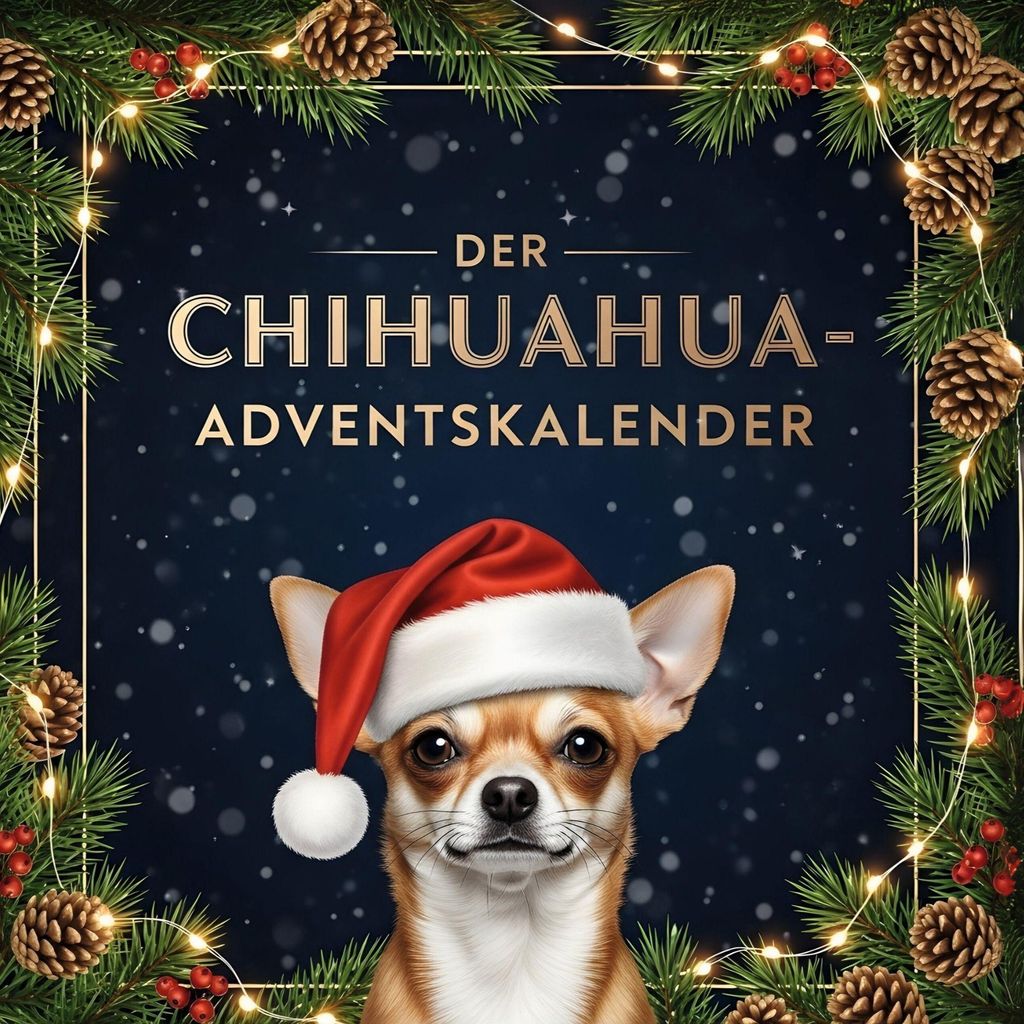 Adventskalender mit Chihuahua-Motiven, 24 illustrierte Kapitel und Rezepte für weihnachtliche Hundekekse
