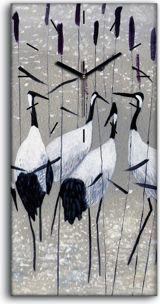 Leinwand Wanduhr Wandkunst Uhr Quarz 30x60 Malerei Tiere Vögel Schilf Kunst - schwarze Hände