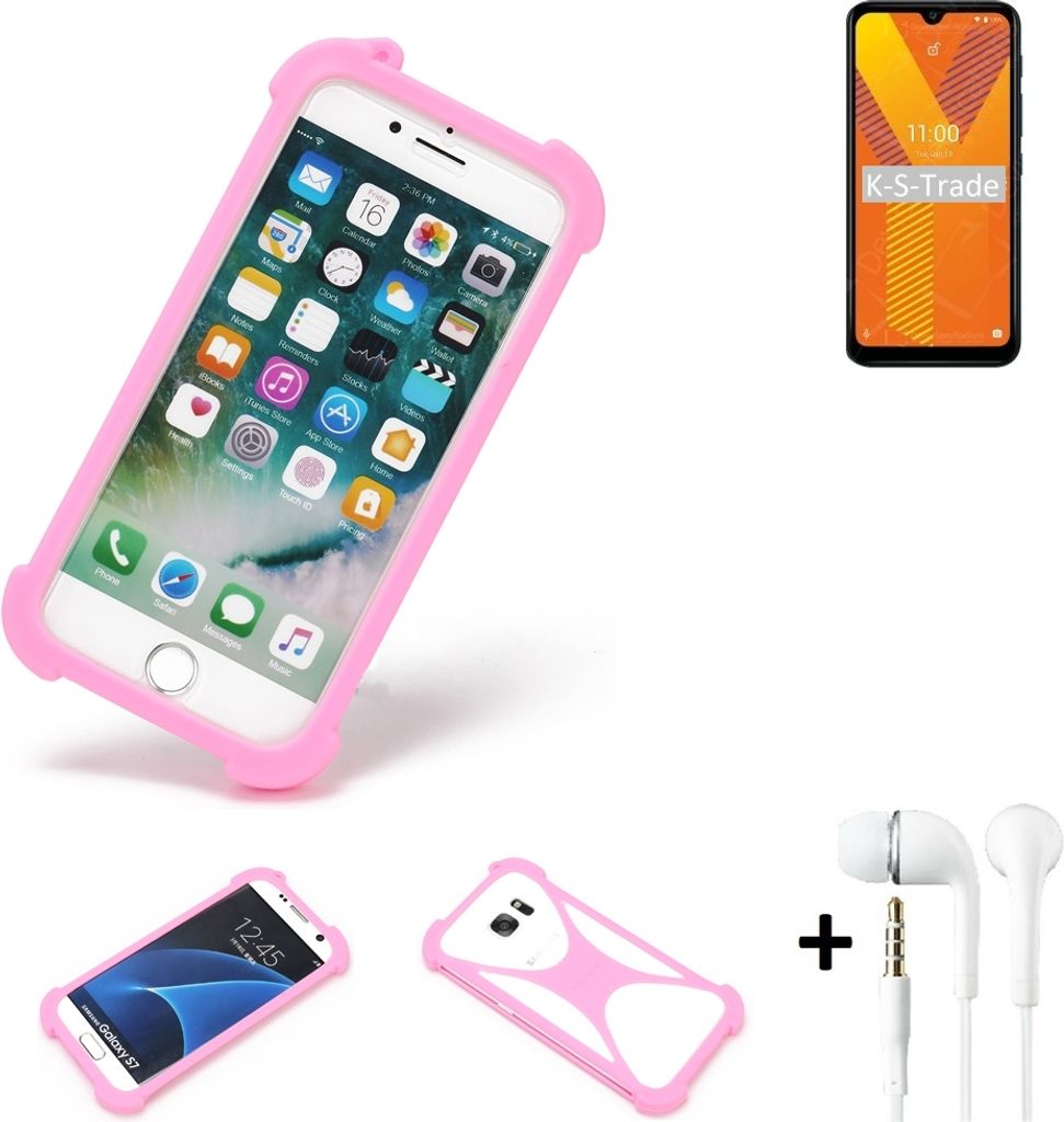 K-S-Trade Bumper + Kopfhörer kompatibel mit Wiko Y62 Handy Hülle Schutzhülle Silikon Schutz Hülle Cover Case Silikoncase Silikonbumper TPU