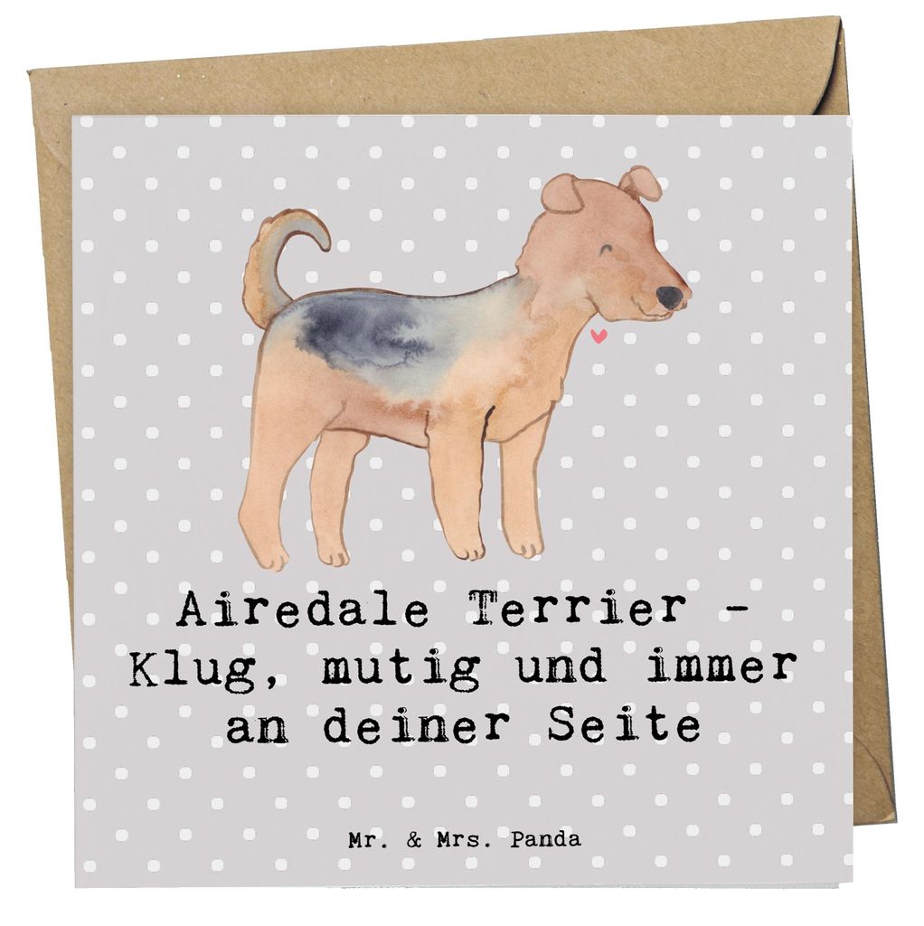 Mr. & Mrs. Panda Klappkarte Airedale Terrier - Grau Pastell - Geschenk, Glückwunschkarte, doppelkarte, anlasskarte, Grußkarte, an deiner Seite, H...