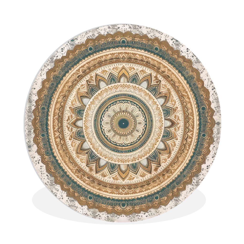 MuchoWow Rundes Wandbild - Runde Bilder Blumen - Mandala - Vintage - Braun - Hippie Ø 90 cm Kreis Wanddekoration Kunststoff - Wandkreis - Wandsc...