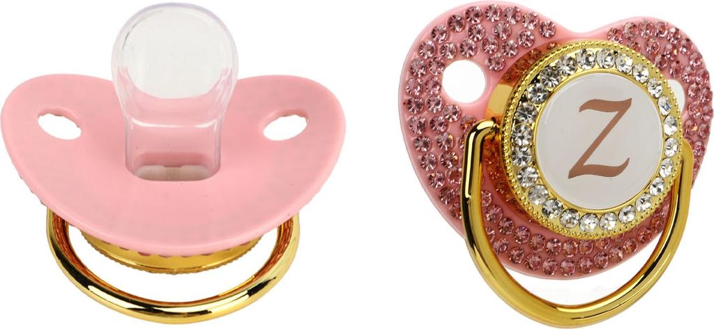 Goldener Baby-Schnuller mit Strasssteinen, gebogenes Design, Silikon für Milchpulver-Fütterung, Buchstabe Z