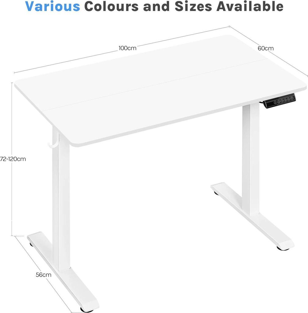 Elektrisch höhenverstellbarer Schreibtisch - Computertisch 100x60 cm - Memory-Steuerung - USB-Ladeanschluss - Ergonomisch - Rechteckig - Weiß