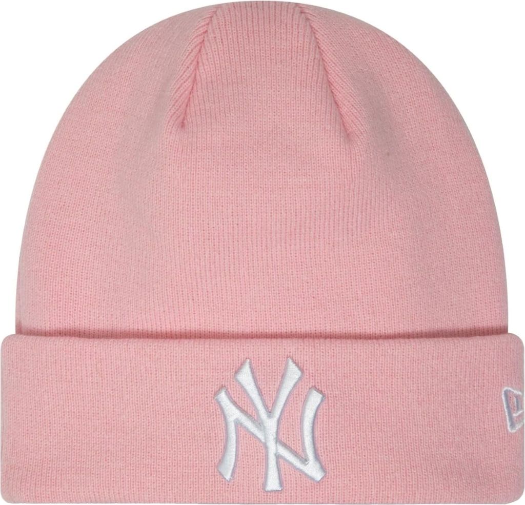 A pink New Era beanie with the NY Yankees logo.