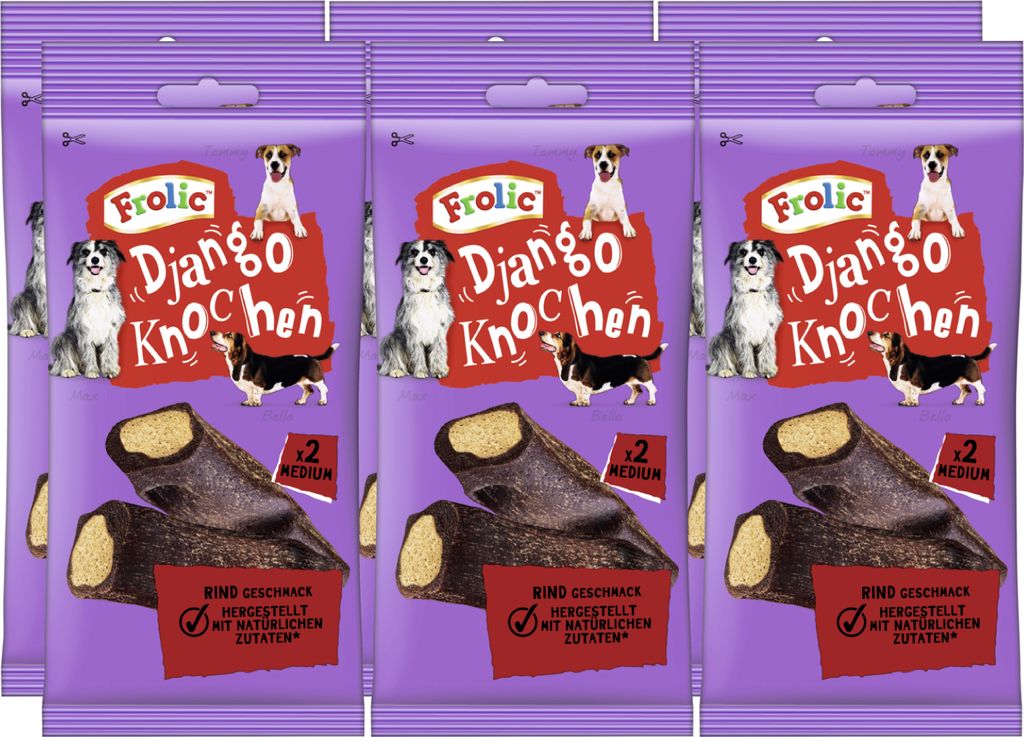 FROLIC Django Knochen Beutel für mittlere Hunde mit Rind 6 x 2 Stück