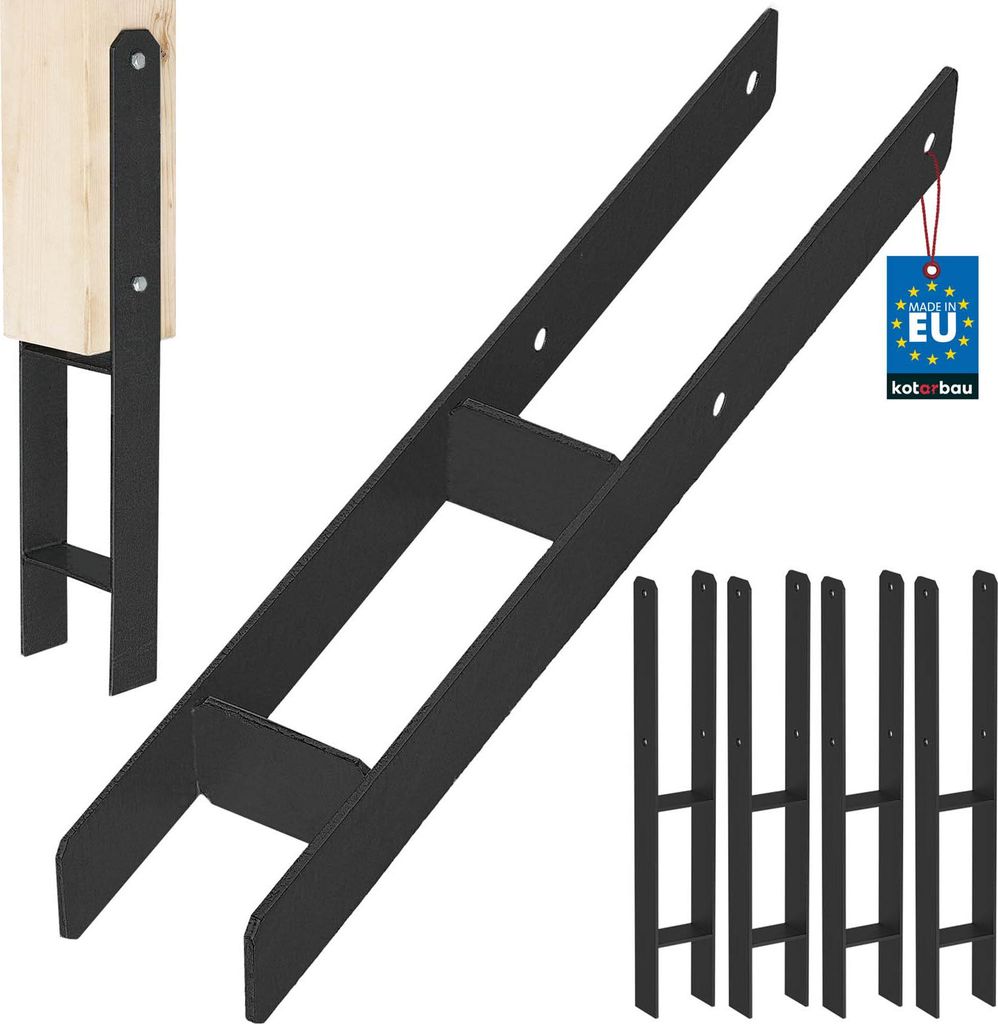 KOTARBAU 4 Stk. H-Pfostenträger zum Einbetonieren 80 mm/600mm aus verzinkter pulverbeschichteter Stahl Schwarz Pfostenanker Balkenschuhe Stütze...