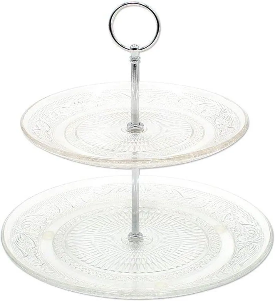 Étagère ronde en verre argenté double plateau - Design Compact 25 cm