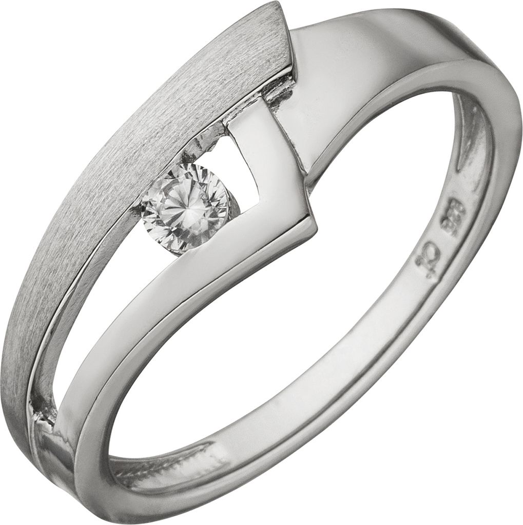 Gr. 58 Damen Ring 925 Sterling Silber teil matt 1 Zirkonia Produktbild 