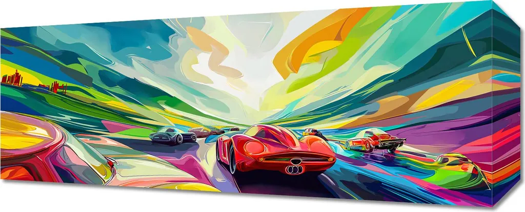 Quadro Canvas 50x20 Gara con i colori - Design Panoramico Moderno