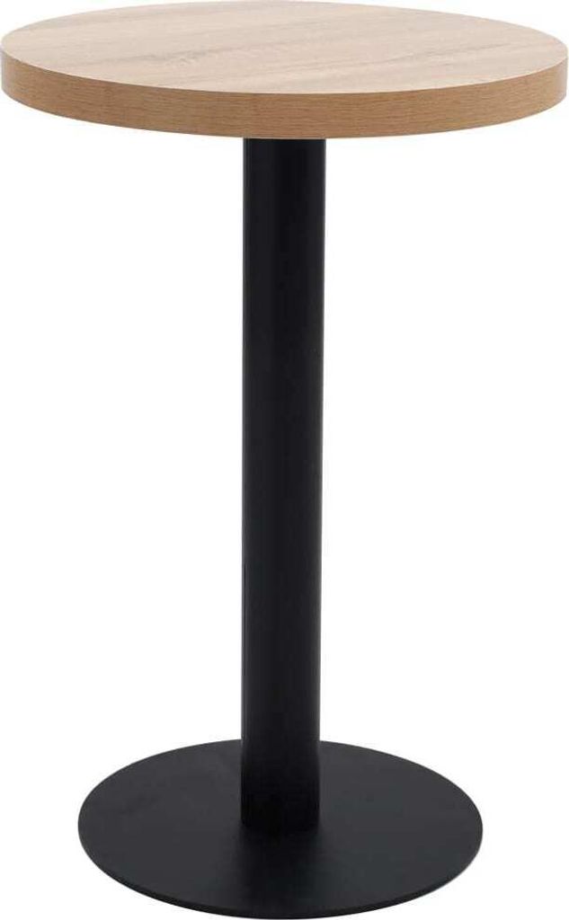 Bistrotisch FLORI rund Hellbraun/Schwarz 50 cm MDF | Esstisch kleiner Tisch Cafe Gartentisch Balkontisch Outdoortisch