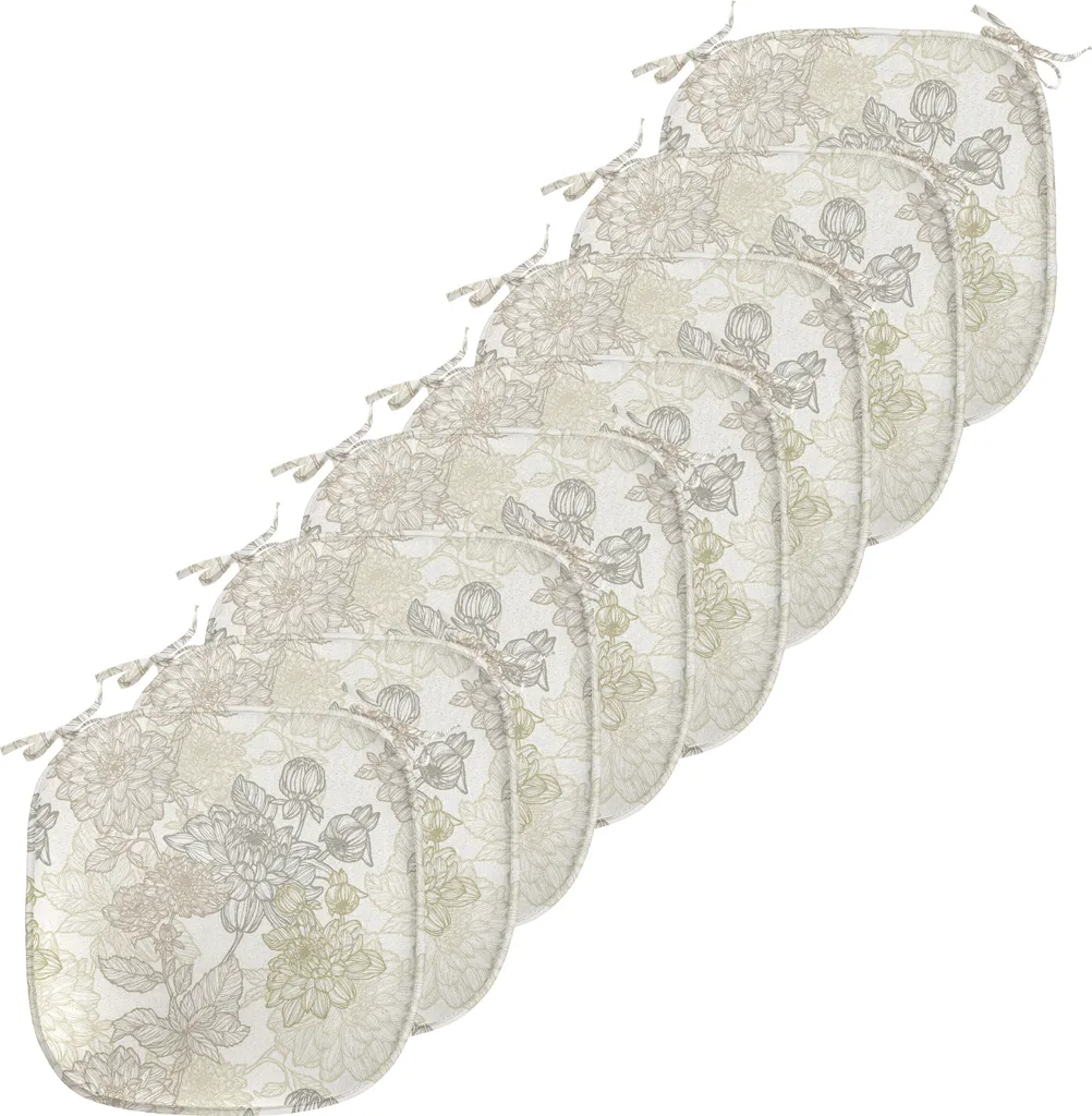 Coussin de chaise chrysanthème vintage 40x40 cm beige taupe lot de 8