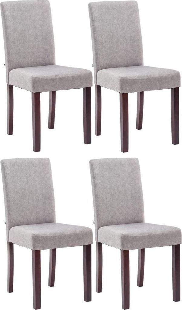 4-teiliges Esszimmerstuhl-Set – bequeme Stühle – pflegeleichter Stoff | Farbe: Hellgrau, Gehäusefarbe: Cappuccino