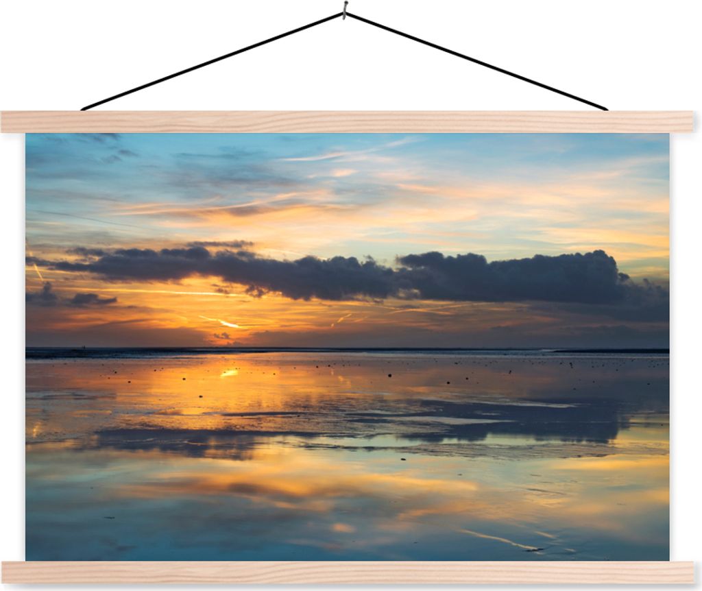 MuchoWow Textilposter Meer - Horizont - Farben 120x80 cm mit holzfarbenen Rahmen - Aufhängeset