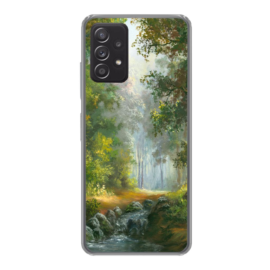 MuchoWow Handyhülle Schutzhülle Hülle für Samsung galaxy a73 Wald - Ölgemälde - Sommer Silikon Softcase Handy Hülle - Handyhülle