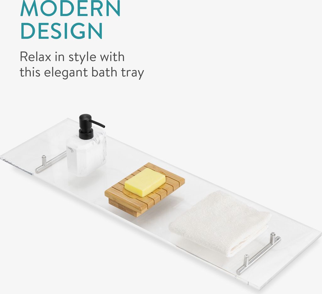 Ausla Badewannenablage Weiß - 27,6 Zoll WPC Tablethalter - Für Wein, Buch & Smartphone