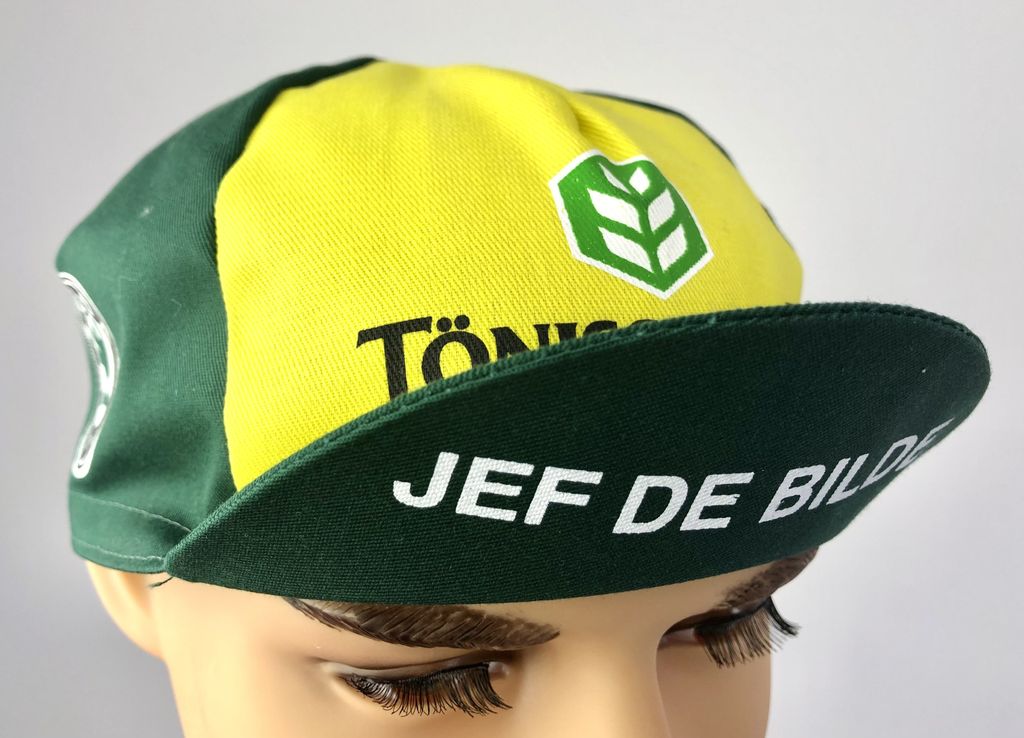 Retro Radsportmütze Team Tönissteiner Intersanel Skoda Colnago Global Bakeries Jef de Bilde