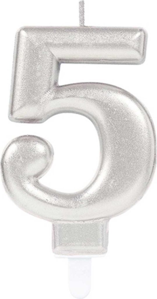 "Starlight Birthday" Zahlenkerze 9,3cm | Silber Zahl: 5