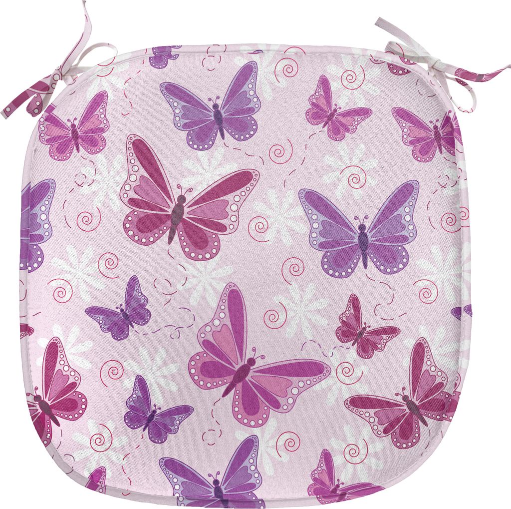 ABAKUHAUS Schmetterling Polster für Esszimmerstühle, Schmetterlinge Fairy Farben, Dekoratives wasserfestes Kissen mit Riemen für Küchensitze, 4...