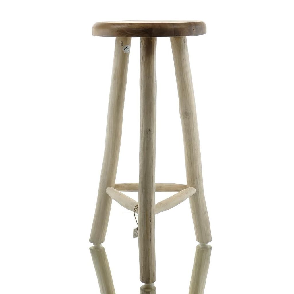 VAN DER LEEDEN Bar-Hocker aus massivem Teakholz naturfarben & unbehandelt Ø 35 cm