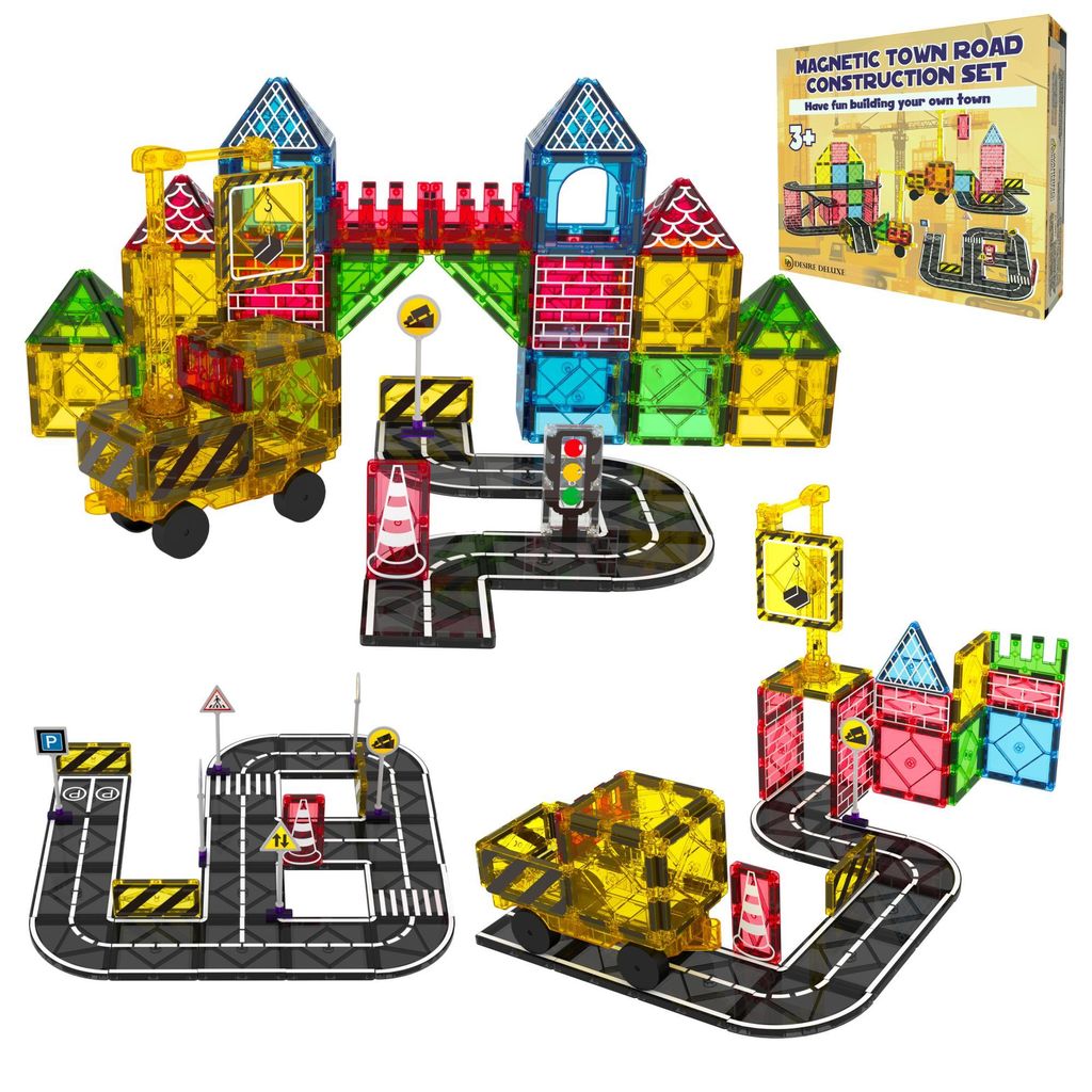 Desire Deluxe Magnetische Bausteine Magnet Kran & Auto-Set für Kinder, Pädagogische Vorschul STEM Montessori-Bauklötze 50 St